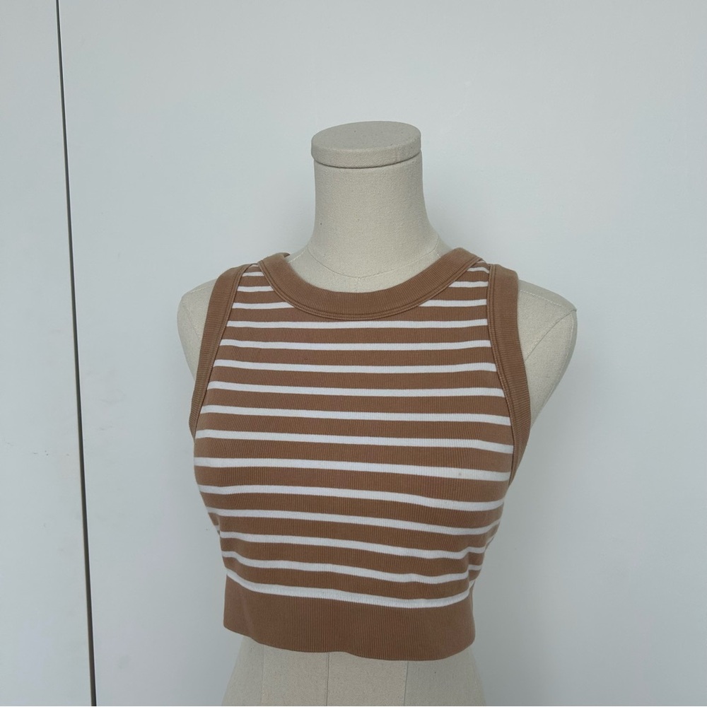 Striped Brown and White Athletic Crop Top